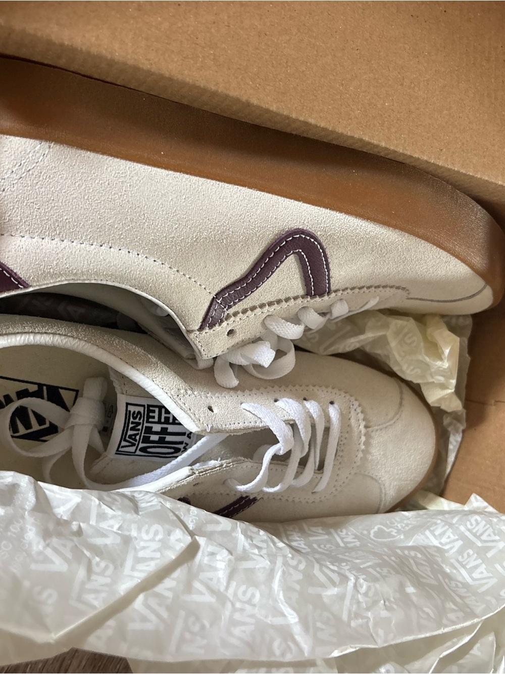 Vans Sport Low Unisex Cream Suede Sneakers with Maroon Side Stripe and Gum Sole - Picture 5 of 5